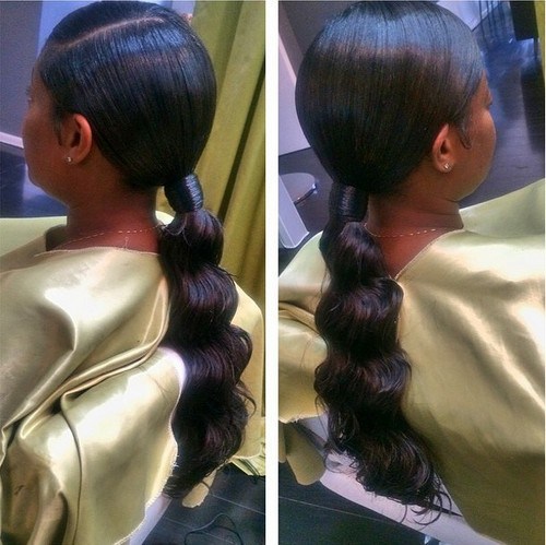 black formal ponytail for relaxed hair