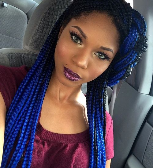 bright blue long box braids