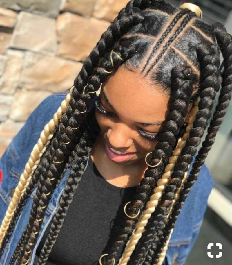 10. Jumbo Braids With Middle Feed-In Braid