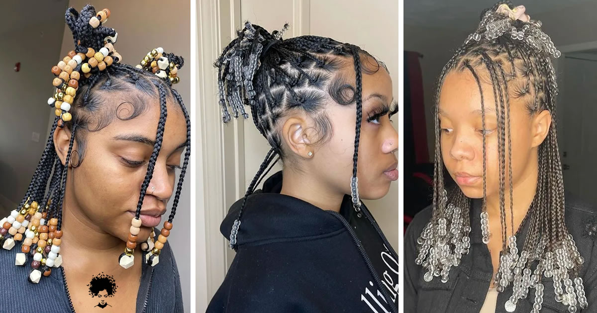 25 Short Knotless Braids with Beads Hairstyles